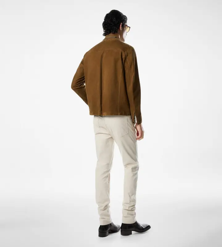 LIGHT SUEDE STAND COLLAR OUTERSHIRT AMBER TAN online